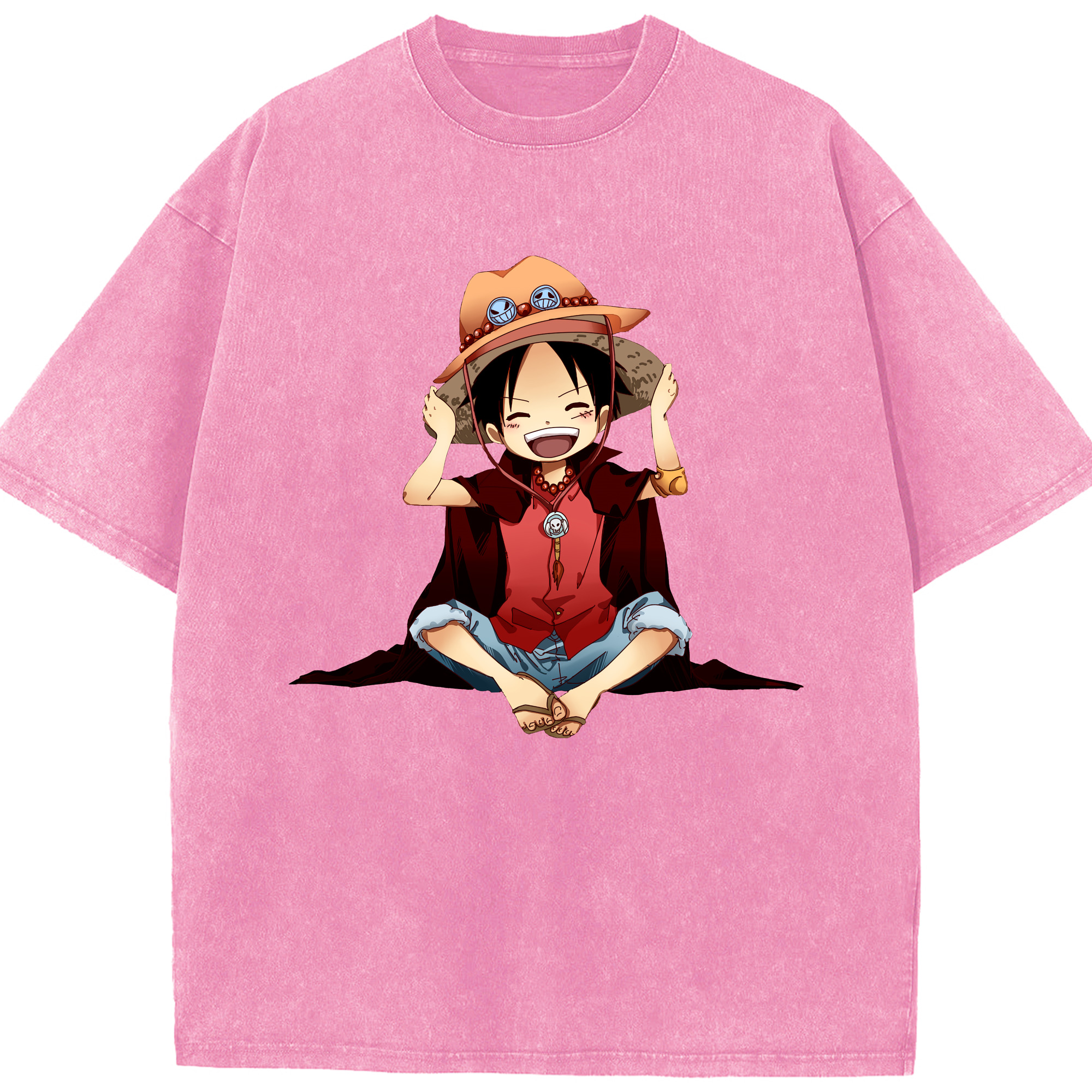 ワンピース モンキー・D・ルフィ ONE PIECE Monkey D. Luffy 綿100% ヴィンテージ風 半袖Tシャツ（フロントプリント）